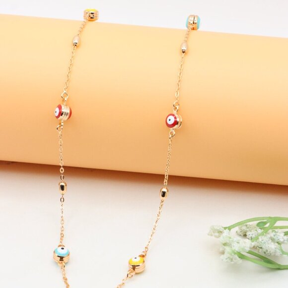 Rose Gold Plated Evil Eye Necklace with Multicolor Beads, XPNL0311 - Picture 4 of 12